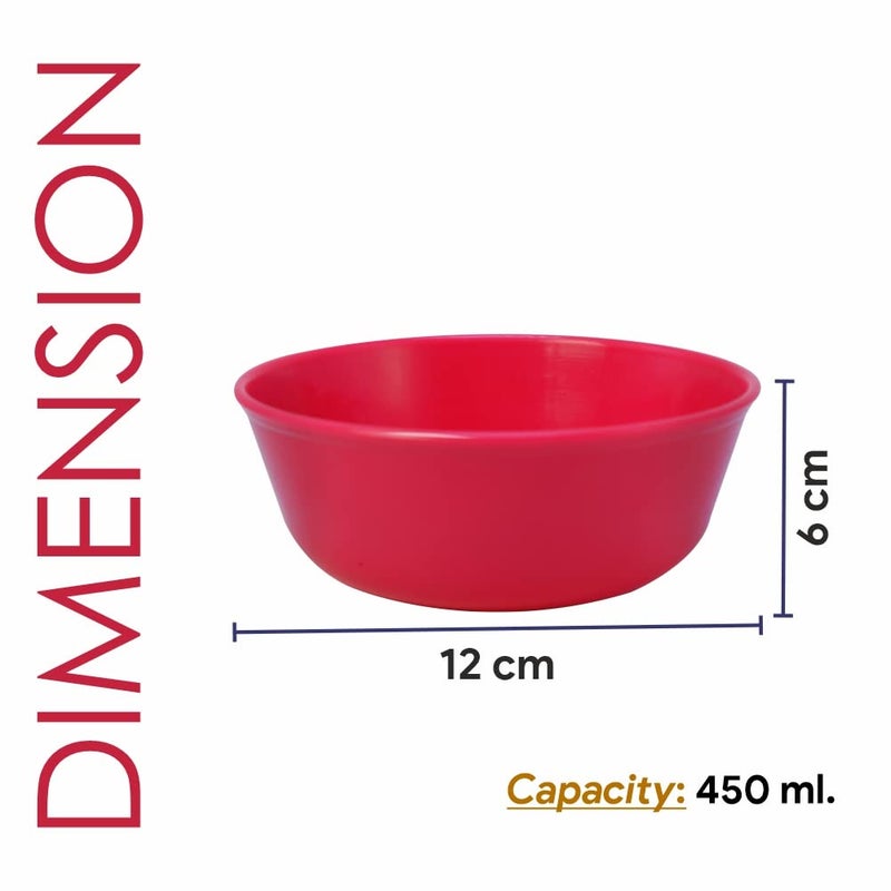 Wonder Homeware Prime Sigma 500 Unbreakable BPA Free Plastic Bowl Set for Cereal, Salad, Rice, Soup, Pasta, Snack Bowl, Microwave Safe, Dishwasher Safe, 12 Pcs, 450 ml, Red Color - Image 3