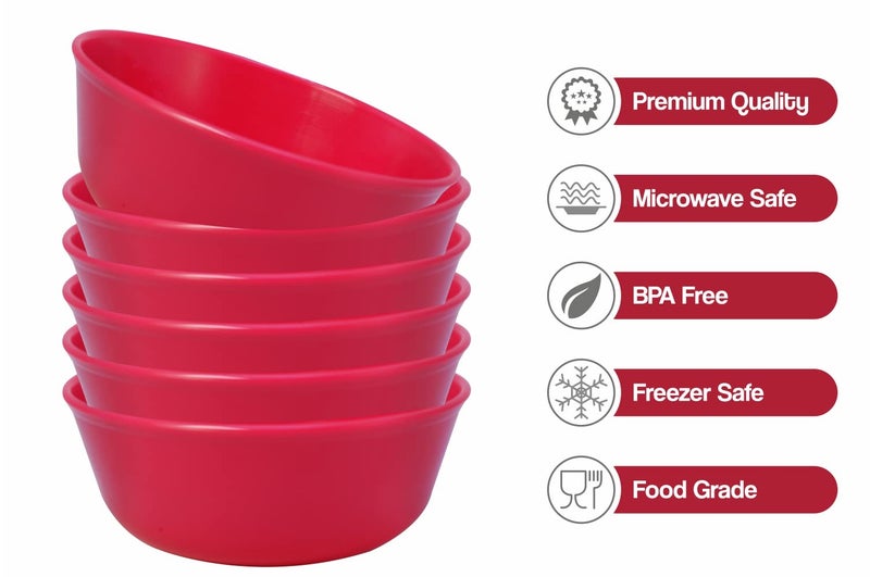 Wonder Homeware Prime Sigma 500 Unbreakable BPA Free Plastic Bowl Set for Cereal, Salad, Rice, Soup, Pasta, Snack Bowl, Microwave Safe, Dishwasher Safe, 12 Pcs, 450 ml, Red Color - Image 5