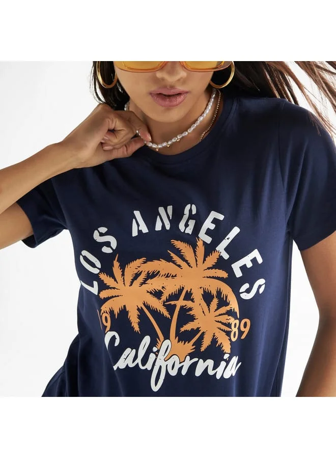 Splash FAV Graphic Print T-shirt with Crew Neck and Short Sleeves
