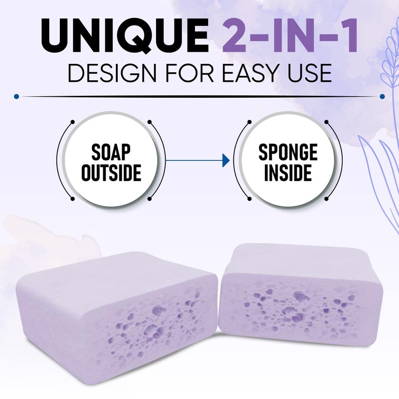 T. Taio T.Taio Esponjabon Soap Sponge - Cleansing Shower Scrubber - Cleaning Bath Wash Scrub - Oil Removal - Massage & Lather Foot, Elbow, & Face - Bathroom Accessories - Fresh Lavender Scent - Image 2