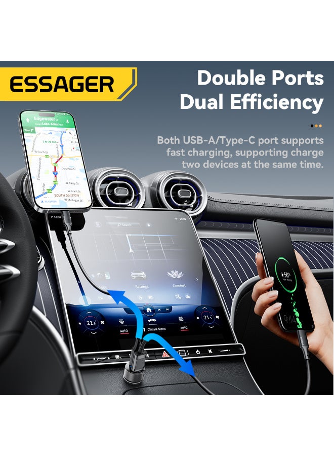 ايساجر شاحن سيارة ثنائي المنافذ USB-C بقدرة 45 واط، يدعم تقنية Power Delivery Type-C بقدرة 18 واط وتقنية PowerIQ 2.0 بقدرة 45 واط، وتقنية PowerDrive PD 2 لأجهزة iPhone 17/16/15/14، وسامسونج، وهواوي، وشاومي، وريدمي، وفيفو، وأوبو - أسود - Image 3