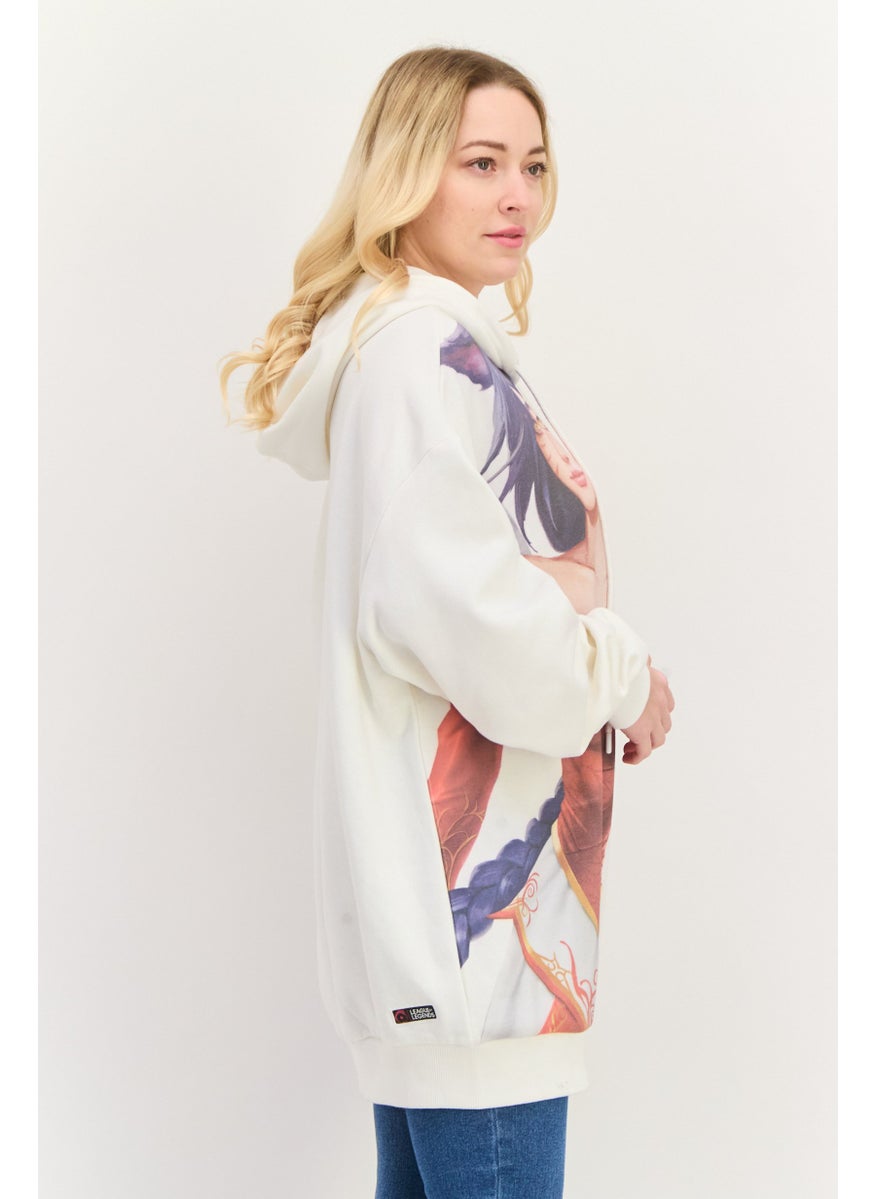 LEAGUE OF LEGENDS - Women Hooded Graphic Print Long Sleeves Sweatshirt, White Combo - Image 1
