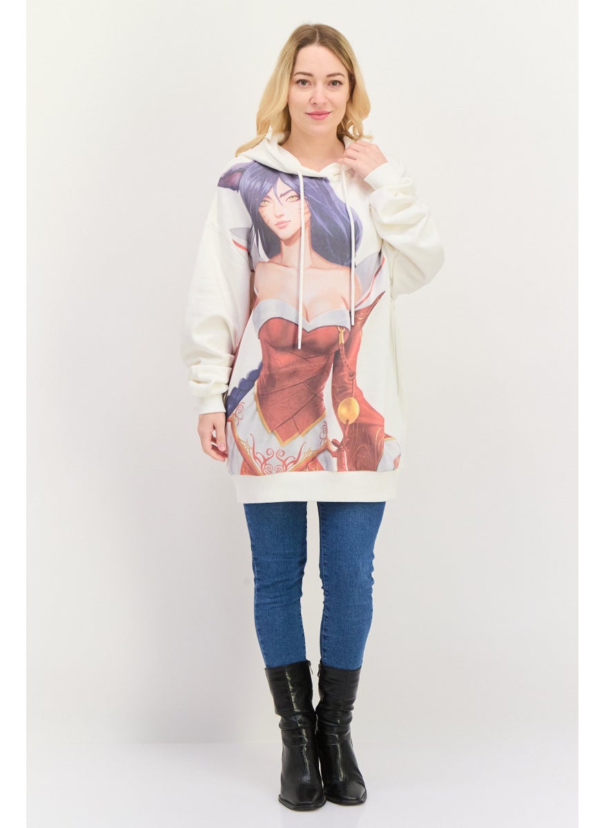 LEAGUE OF LEGENDS - Women Hooded Graphic Print Long Sleeves Sweatshirt, White Combo - Image 1