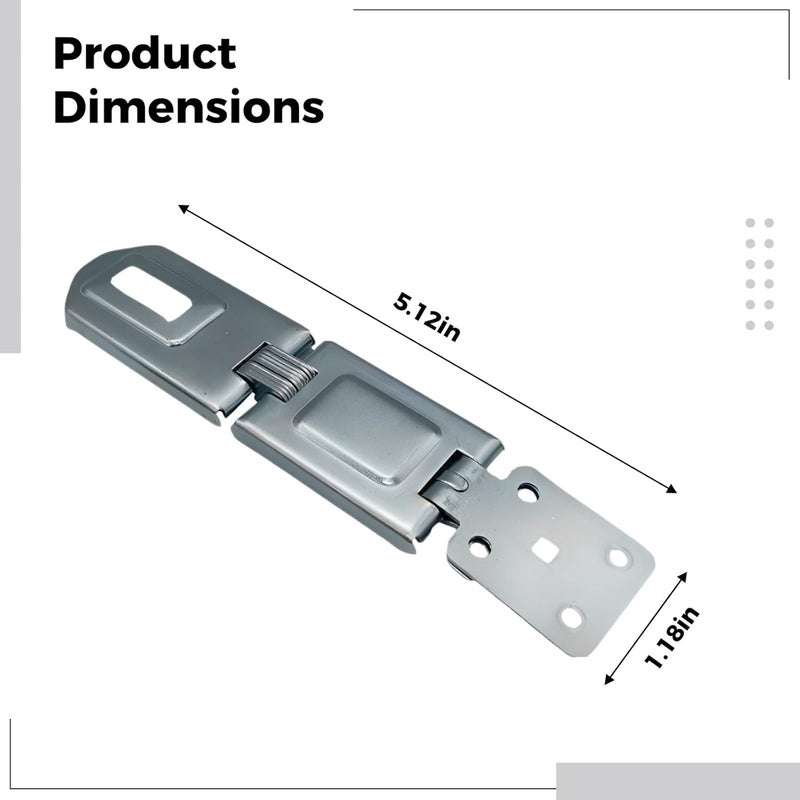 Metal Gate Hasp with Lock, 5.1 in / 13 Cm Heavy Duty Hasp Latch, 2-Fold Door Hasp, Classic American Style, Silver Security Hasp for Shed Door, Include Screws - Image 4