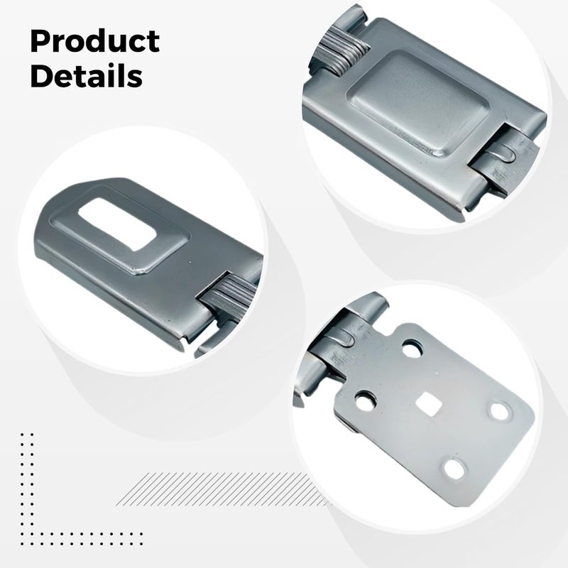 Metal Gate Hasp with Lock, 5.1 in / 13 Cm Heavy Duty Hasp Latch, 2-Fold Door Hasp, Classic American Style, Silver Security Hasp for Shed Door, Include Screws - Image 2