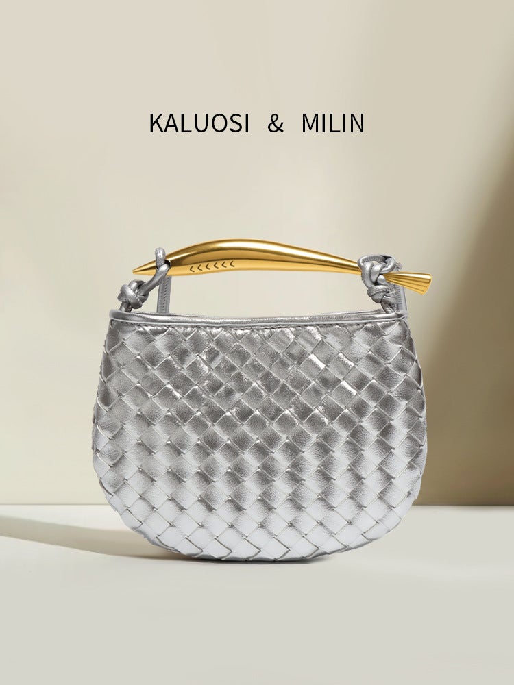 Niche Design Mini Woven Sardine Bag All-Match Fashionable Shoulder Crossbody Bag Textured Fashionable Metal Handbag - Image 2