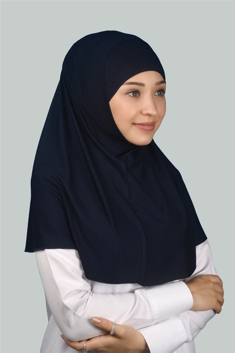 Double Set Practical Scarf, Ready-made Turban and Hijab Hijab Bonnet (Xl) - Navy Blue