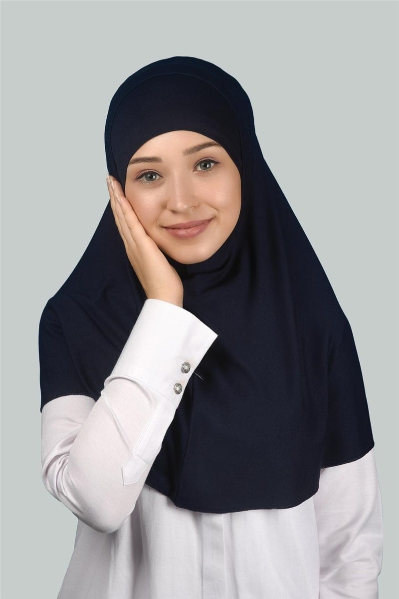 Double Set Practical Scarf, Ready-made Turban and Hijab Hijab Bonnet (Xl) - Navy Blue