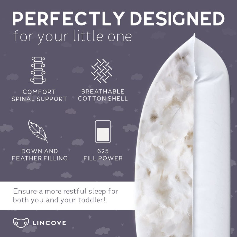Lincove Canadian Down Toddler Pillow for Sleeping - Perfect for Kids Travel Pillow, Nap Time, Toddler Cot, Crib, Bed - 800 Fill Power, 100% Cotton Shell, 400 Thread Count (13 x 18) - Image 2