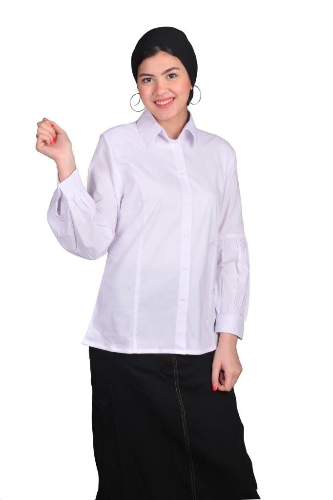 women casual shirt pump sleeves -white color - Image 2
