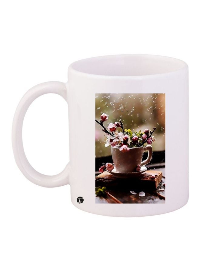 RYN Floral Printed Coffee Mug White/Purple/Brown 11ounce