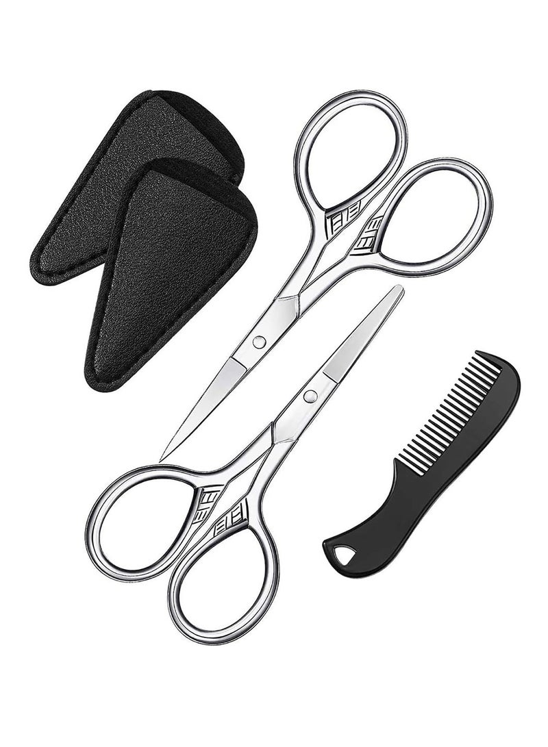 KASTWAVE Beard Trimming Scissors Set, Grooming Scissors for Men and Mustache Beard Comb Beard Grooming Trim Scissor Kit with Storage Bag - Image 1