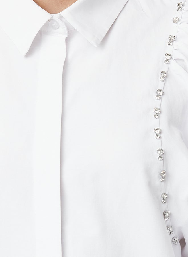 Ecru Stone Piping Detail Balloon Sleeve Woven Shirt TCTSS24TG00084