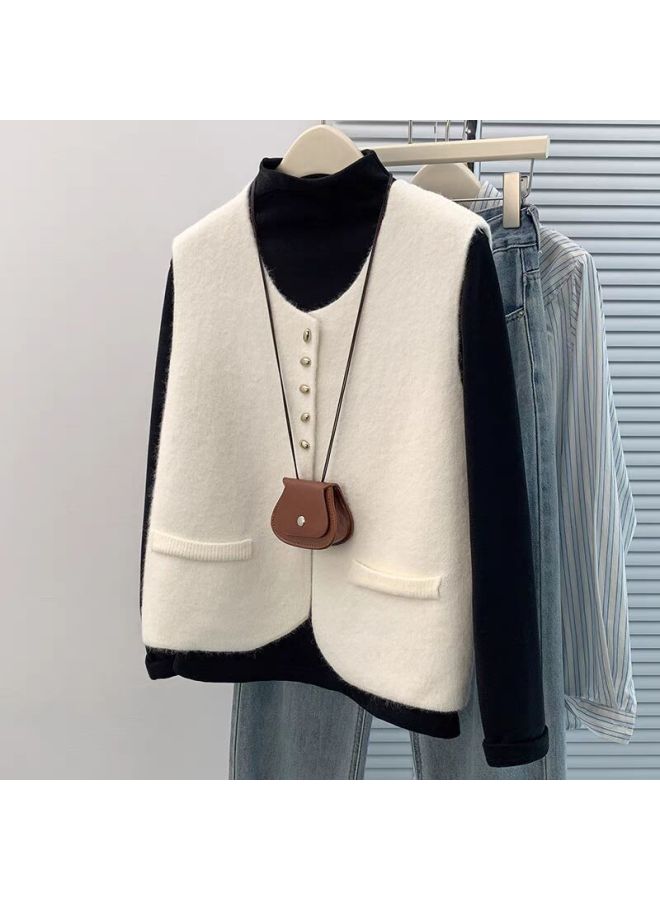 Chanel-style Knitted Cardigan Vest Women's Elegant Vest Sweater Sleeveless Outerwear For Layering