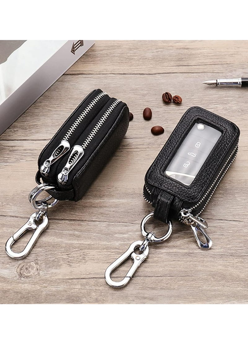 Oasisgalore Genuine Leather Car Key Fob Case, Zippered with Lanyard, Rose Red Keychain Bag for Men & Women.  - Image 4