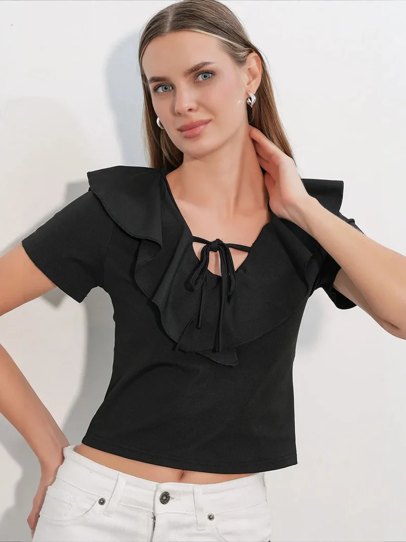 BDART Frilly Tie-Front Crop Top