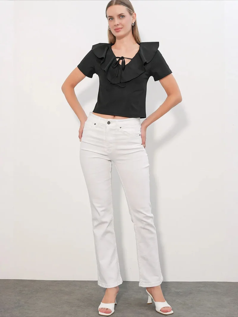 Big Dart Black BDART Frilly Tie-Front Crop Top for Women | Best Price UAE