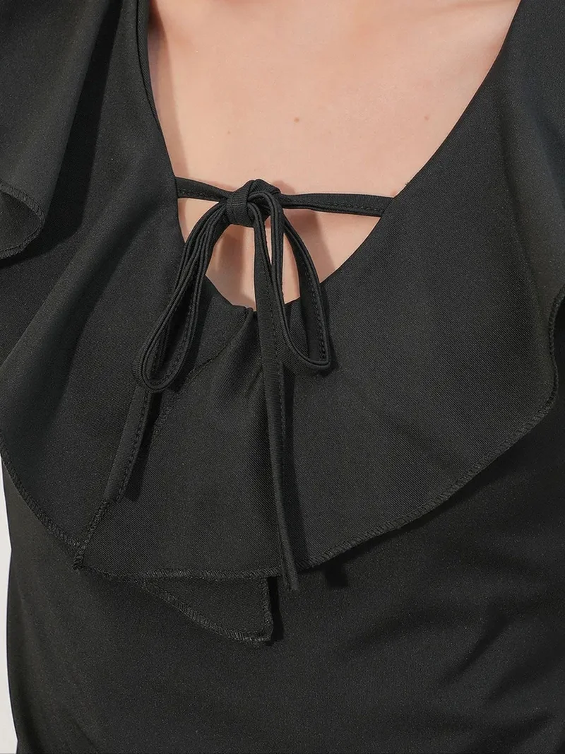 Big Dart Black BDART Frilly Tie-Front Crop Top for Women | Best Price UAE