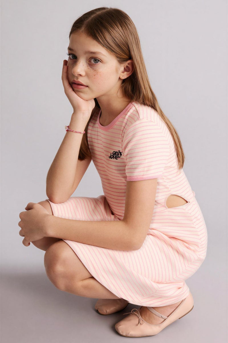 DeFacto Pink Girl Striped Cotton Dress Casual - Image 3