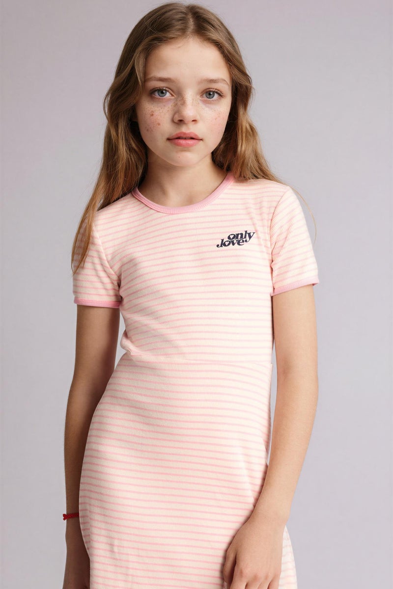 DeFacto Pink Girl Striped Cotton Dress Casual - Image 2