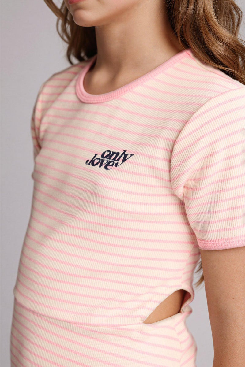 DeFacto Pink Girl Striped Cotton Dress Casual - Image 4
