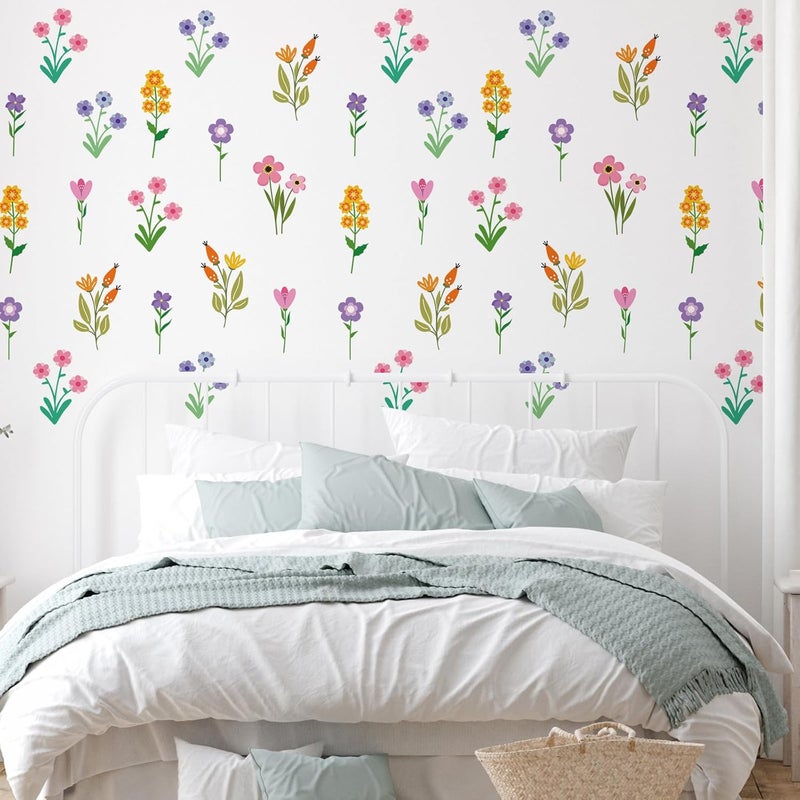 Zonon 6 Pcs Flowers Wall Decals Stickers Vinyl Removable Peel and Stick Colorful Dragonflies Floral Wall Murals Decor for Bedroom Living Room Nursery(Small Flower) - Image 2