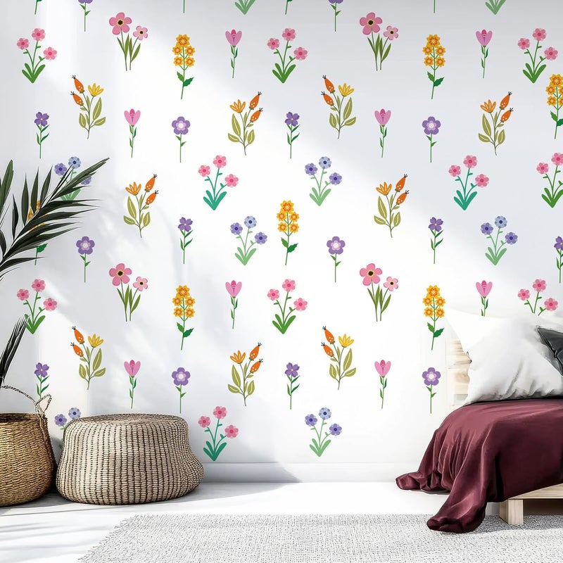 Zonon 6 Pcs Flowers Wall Decals Stickers Vinyl Removable Peel and Stick Colorful Dragonflies Floral Wall Murals Decor for Bedroom Living Room Nursery(Small Flower) - Image 1