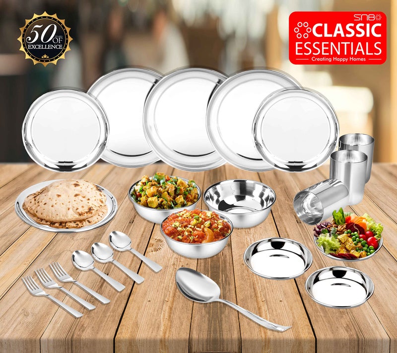 Classic Essentials Stainless Steel Dinner Set | Heavy Gauge Stainless Steel Dinner Set | Kitchen Set for Home | Shagun Set/Bartan Set | Plain Design, Set of 50 - Image 3