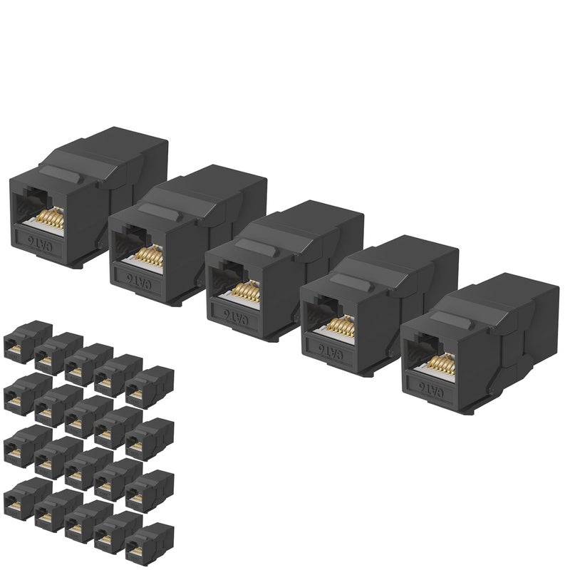 Jadaol 25Pack RJ45 Cat6 Keystone Couplers, Female to Female Inline Couplers, 10Gbps Patch Cable Extension, UTP Ethernet Lan Coupler, Cat6 Cable Connector for Patch Panel, Wall Plate, Networking, Black - Image 1