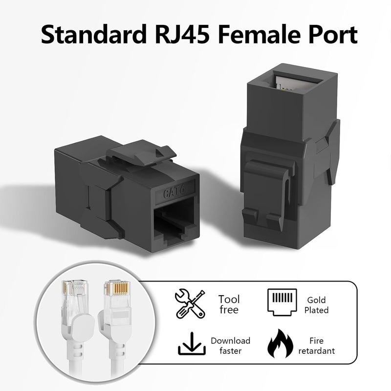 Jadaol 25Pack RJ45 Cat6 Keystone Couplers, Female to Female Inline Couplers, 10Gbps Patch Cable Extension, UTP Ethernet Lan Coupler, Cat6 Cable Connector for Patch Panel, Wall Plate, Networking, Black - Image 3