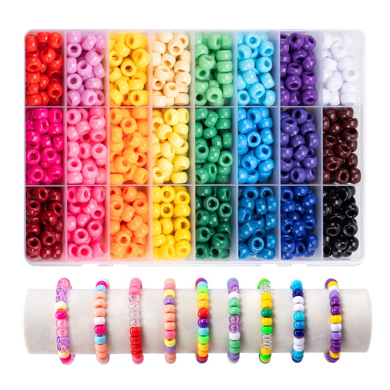 Simetufy 1200Pcs Pony Beads, 24 Colors Kandi Beads for Bracelet Making Hair Braiding DIY Crafts Kandi Jewelry Key Chains Christmas Gifts - Image 1