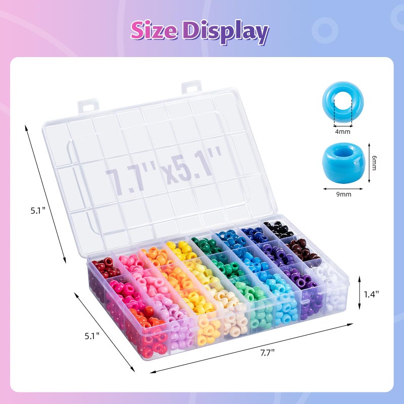 Simetufy 1200Pcs Pony Beads, 24 Colors Kandi Beads for Bracelet Making Hair Braiding DIY Crafts Kandi Jewelry Key Chains Christmas Gifts - Image 3