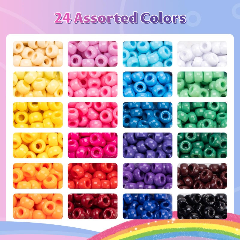 Simetufy 1200Pcs Pony Beads, 24 Colors Kandi Beads for Bracelet Making Hair Braiding DIY Crafts Kandi Jewelry Key Chains Christmas Gifts - Image 4