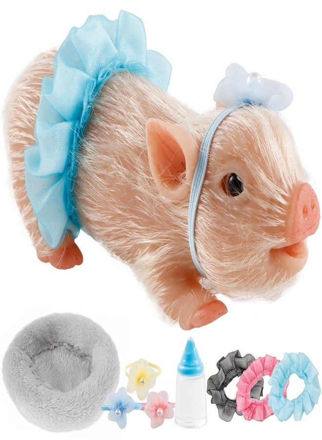 HOTBEST Silicone Pig Silicone 5 Inch Lifelike Pig Doll with Nursing Bottle and Clothing Accessories Cute Realistic Miniature Reborn Interesting Full Body Toys (White F) - Image 1