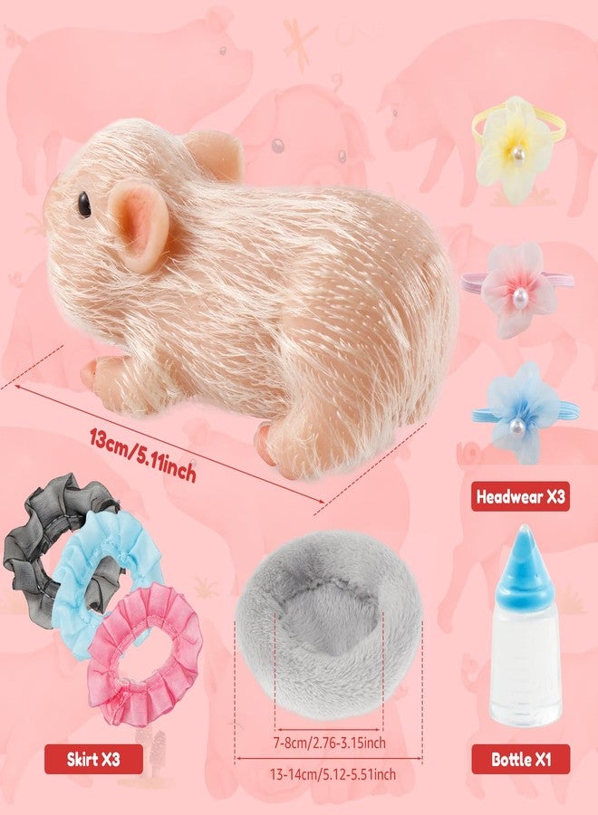 HOTBEST Silicone Pig Silicone 5 Inch Lifelike Pig Doll with Nursing Bottle and Clothing Accessories Cute Realistic Miniature Reborn Interesting Full Body Toys (White F) - Image 2