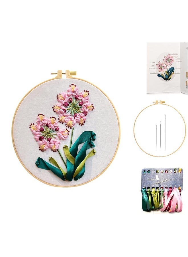 HASTHIP® DIY Embroidery Kit for Beginners, Aldult, Complete Starter Set with Floral Pattern, Instructions, Needle, Thread, Embroidery Cloth, Fabric Arts & Crafts Gift - Image 1