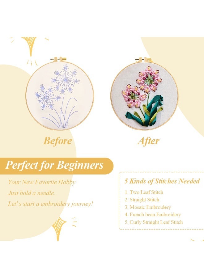 HASTHIP® DIY Embroidery Kit for Beginners, Aldult, Complete Starter Set with Floral Pattern, Instructions, Needle, Thread, Embroidery Cloth, Fabric Arts & Crafts Gift - Image 3