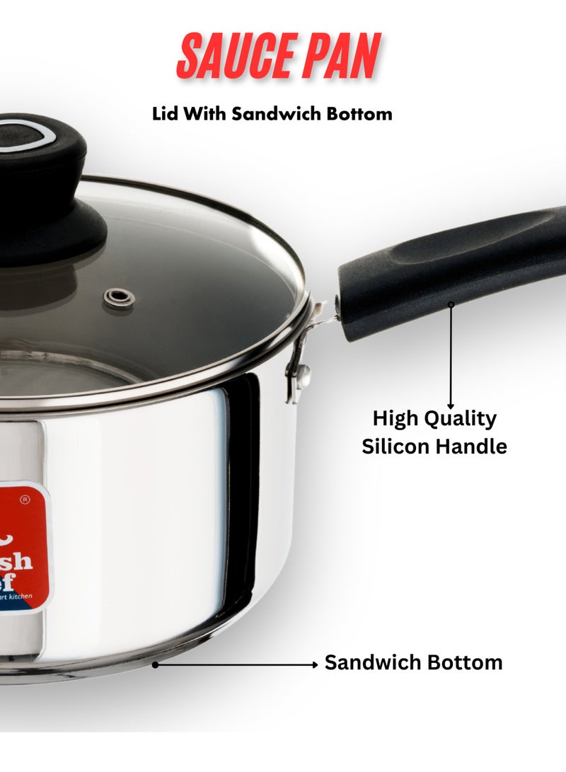 British Chef 16cm Stainless Steel Sauce Pan With Lid | Induction Base, Heavy Base Bottom, Durable with Mirror Finish - Image 3