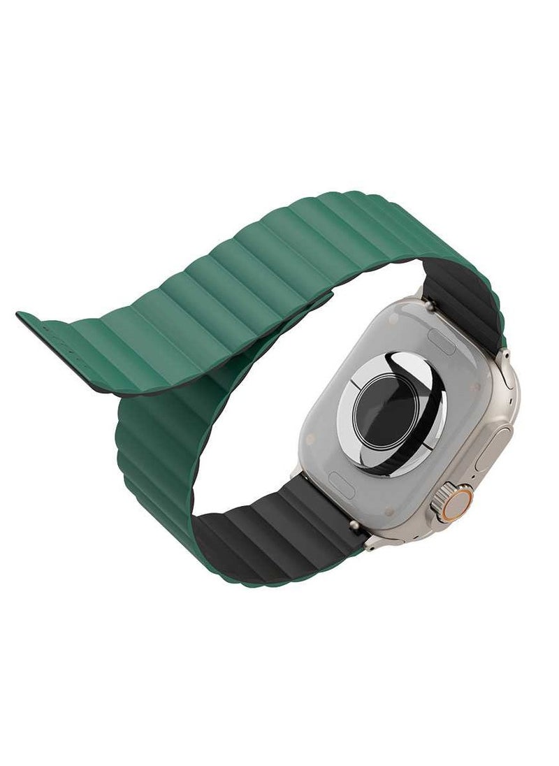 LEVELO - Cosmo Magnet Silicone Watch Band for Apple Watch 45/44/42mm / Easy Install and Removal / Wide Compatibility / Premium Material / Dual Color - Black/Green - Image 1