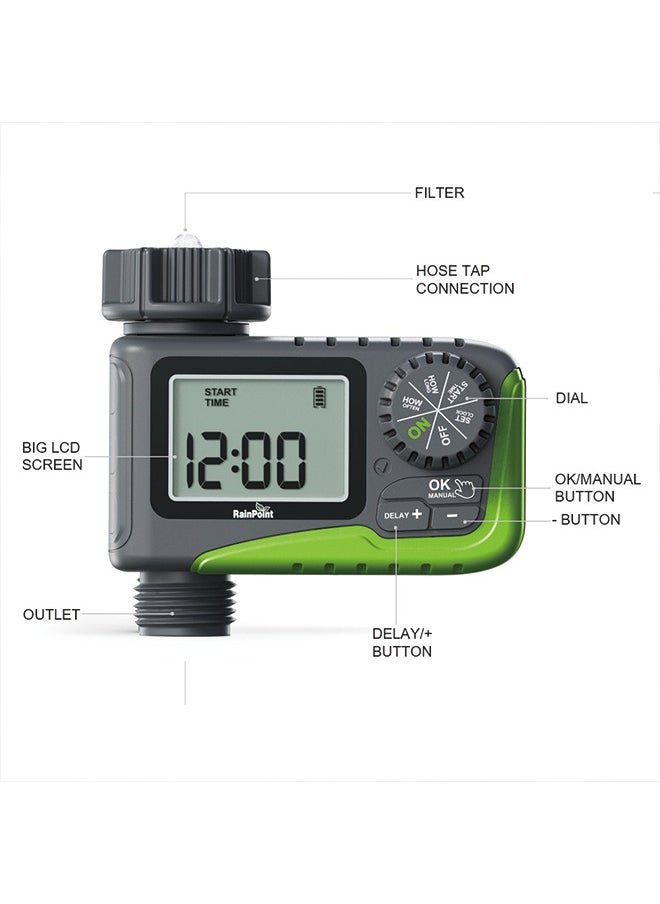 RAINPOINT - RAINPOINT Sprinkler Timer, Programmable Water Timer for Garden Hose, Outdoor Soaker Hose Timer with Rain Delay/Manual/Automatic Watering System, Digital Irrigation Timer for Yard, Lawn, 1 Outlet - Image 1