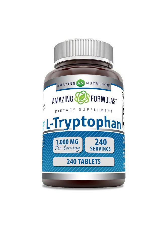 Amazing Nutrition أقراص L-تريبتوفان 1000 ملغ من Amazing Formulas | خالي من الكائنات المعدلة وراثيًا | خالي من الغلوتين | صنع في الولايات المتحدة (240 حبة) - Image 1