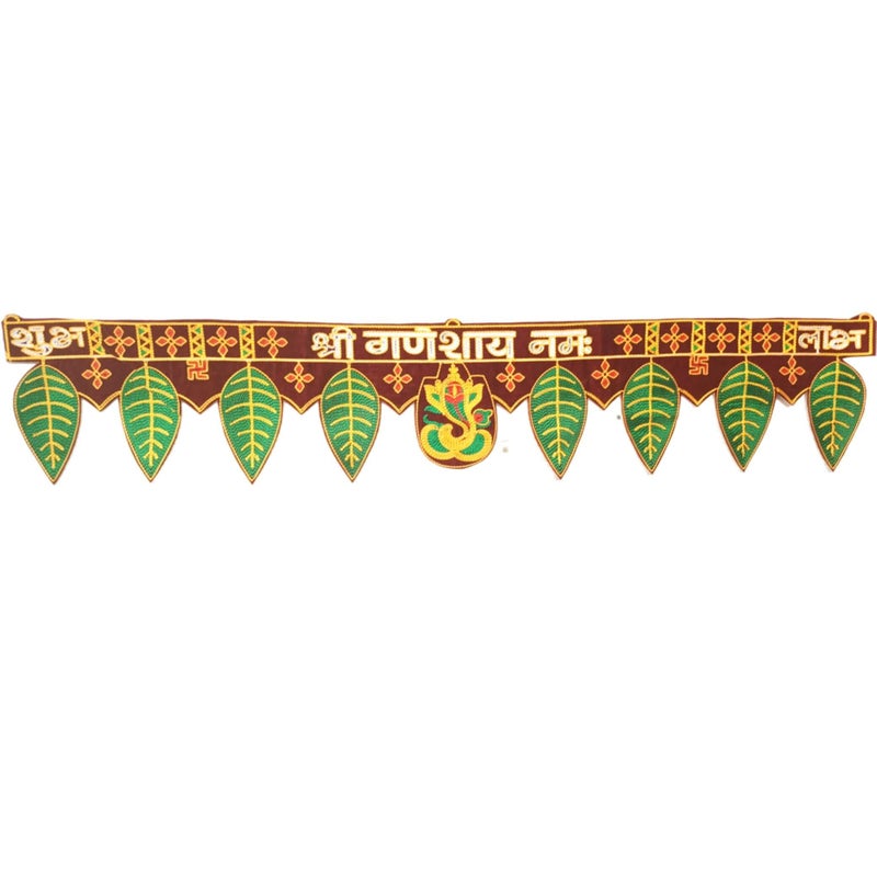 CREYENTES Ganesh Toran,Toran For Door,Ganesha With Mango Leaf,Ganeshay Namh Green Pan Bandarwal,Door Hanging,Temple,Pooja Room,Diwali,All Festival,Embroidery Work.(Ganeshay Namh),36 Cm - Image 4