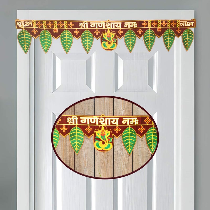 CREYENTES Ganesh Toran,Toran For Door,Ganesha With Mango Leaf,Ganeshay Namh Green Pan Bandarwal,Door Hanging,Temple,Pooja Room,Diwali,All Festival,Embroidery Work.(Ganeshay Namh),36 Cm - Image 1