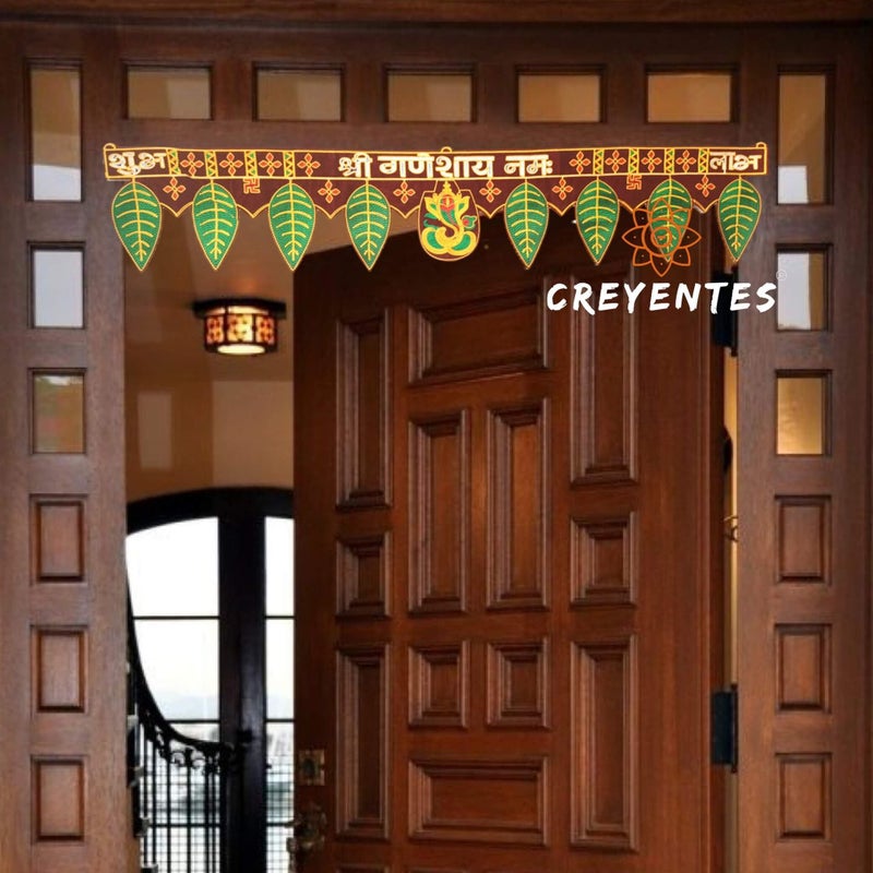 CREYENTES Ganesh Toran,Toran For Door,Ganesha With Mango Leaf,Ganeshay Namh Green Pan Bandarwal,Door Hanging,Temple,Pooja Room,Diwali,All Festival,Embroidery Work.(Ganeshay Namh),36 Cm - Image 3