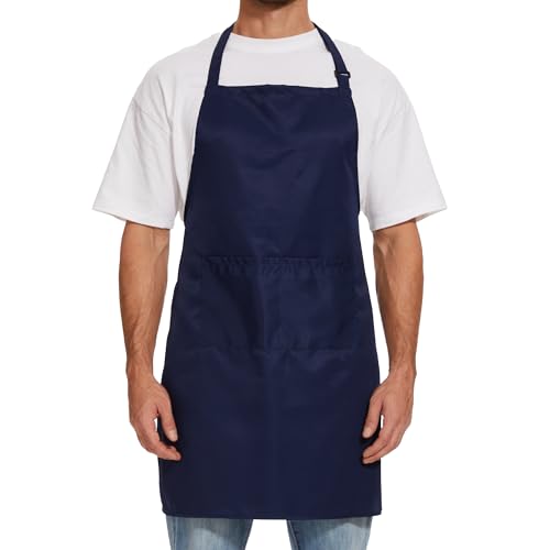 Will Well Kitchen Apron for Men and Women - 33" x 27" Oil-and-Water-Resistant with Adjustable Neck Strap and 38" Waist Ties for a Snug Fit, Lightweight with 2 Front Pockets - 1-Pack, Navy - Image 1
