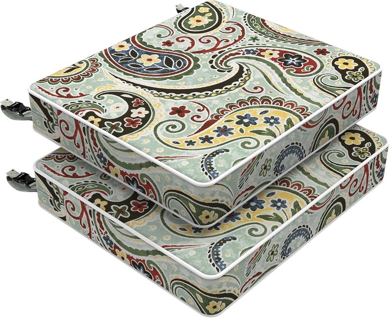 LVTXIII Outdoor Chair Cushions 18.5x16x3 Inch, Square Water-Repellent Patio Seat Cushions with Ties & Hidden Zipper, 2 Pack Thick Foam Chair Pads for Garden Furniture, Paisley Light Cyan - Image 1