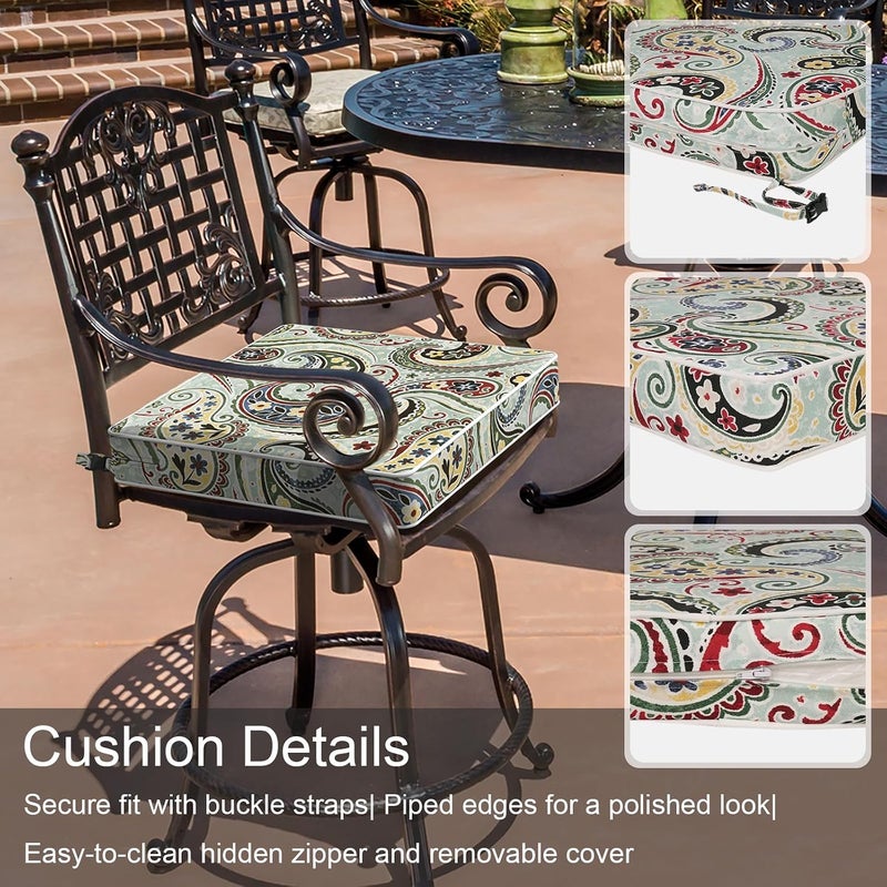 LVTXIII Outdoor Chair Cushions 18.5x16x3 Inch, Square Water-Repellent Patio Seat Cushions with Ties & Hidden Zipper, 2 Pack Thick Foam Chair Pads for Garden Furniture, Paisley Light Cyan - Image 4
