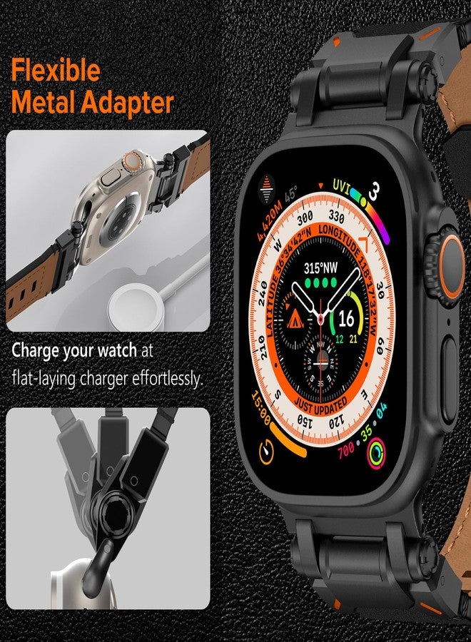 كيدز سوار من الجلد الطبيعي عالي الجودة من KADES لساعة Apple Watch Ultra 3/2/1 مقاس 49 مم للرجال، مع موصلات معدنية لساعات Apple Watch Series 11/10/SE3/9/8/7/SE2/6/5/4/SE/3/2/1 مقاسات 46 مم، 45 مم، 44 مم، 42 مم، أسود/أسود - Image 3