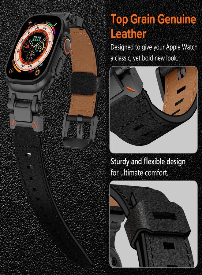 كيدز سوار من الجلد الطبيعي عالي الجودة من KADES لساعة Apple Watch Ultra 3/2/1 مقاس 49 مم للرجال، مع موصلات معدنية لساعات Apple Watch Series 11/10/SE3/9/8/7/SE2/6/5/4/SE/3/2/1 مقاسات 46 مم، 45 مم، 44 مم، 42 مم، أسود/أسود - Image 4