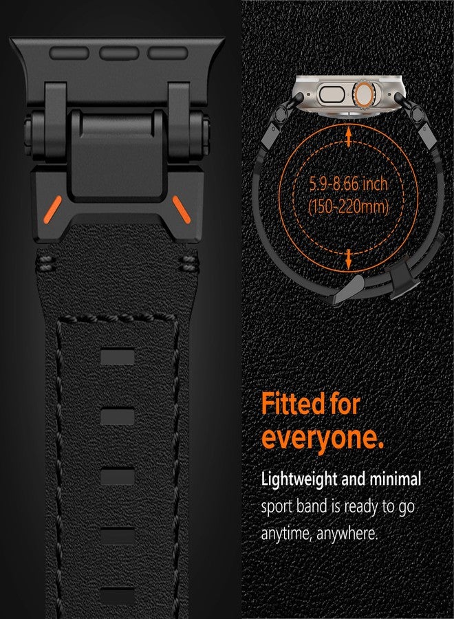 كيدز سوار من الجلد الطبيعي عالي الجودة من KADES لساعة Apple Watch Ultra 3/2/1 مقاس 49 مم للرجال، مع موصلات معدنية لساعات Apple Watch Series 11/10/SE3/9/8/7/SE2/6/5/4/SE/3/2/1 مقاسات 46 مم، 45 مم، 44 مم، 42 مم، أسود/أسود - Image 2
